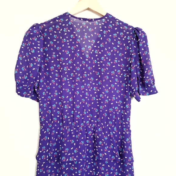 Vintage 80's Floral Print Faux Wrap Midi Dress - Picture 4 of 5